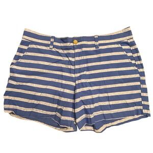Old Navy Everyday Shorts Womens 10 Blue Grey Striped Chino Flat Front Nautical